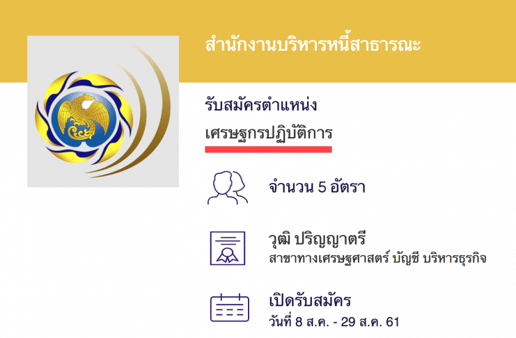 สำนักงานบริหารหนี้สาธารณะ เปิดสอบงานราชการ เศรษฐกรปฏิบัติการ (ปริญญาตรี)